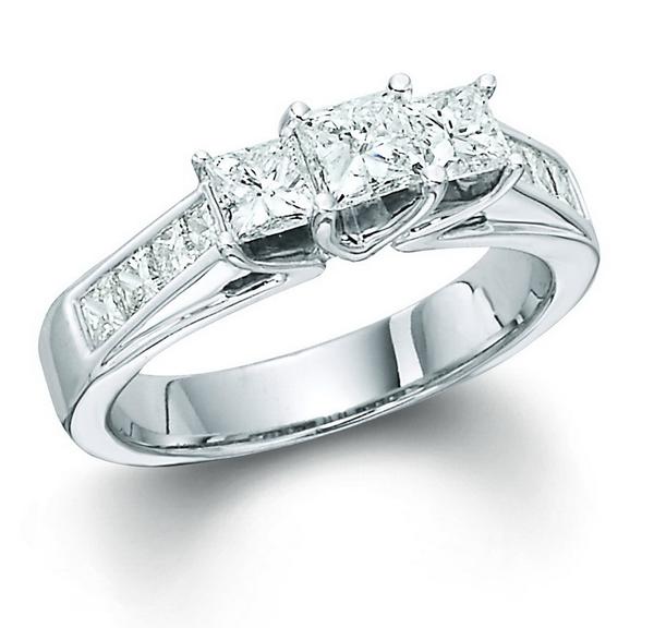 View Princess 3 Stone Ring With Sides